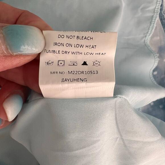 Fit & Flare Swiftie Dress Sz XL Blue White Balloon Sleeve Ruffle Floral Romantic - Picture 16 of 16